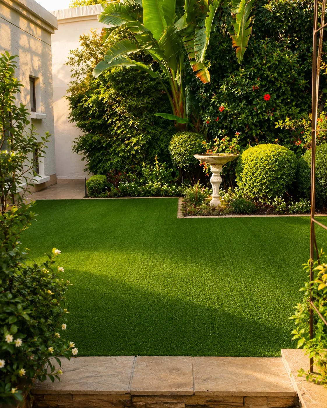 Lush residential artificial grass garden installed by Artificial Grass SA